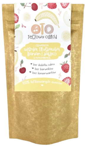 Liofilizowane owoce : Wiśnia-Truskawka-Banan-Jabłko w kawałkach (owoce liofilizowane mix)